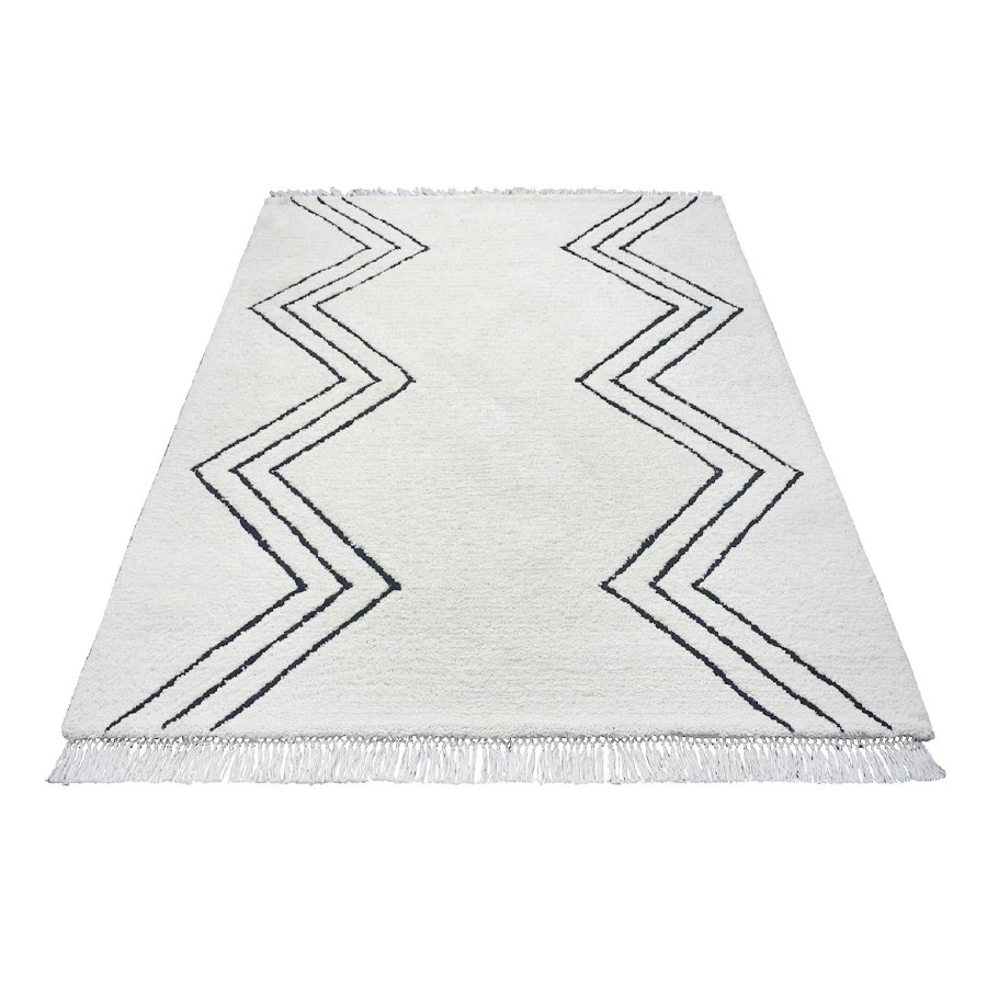 Rugs & Curtains * | (C186) White & Black Chevron Shag Area Rug, 8 10 Outlet Sale