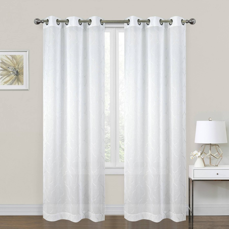 Rugs & Curtains * | 2-Pack White Embroidered Metallic Geo Grommet Window Panels, 63 Limited Edition