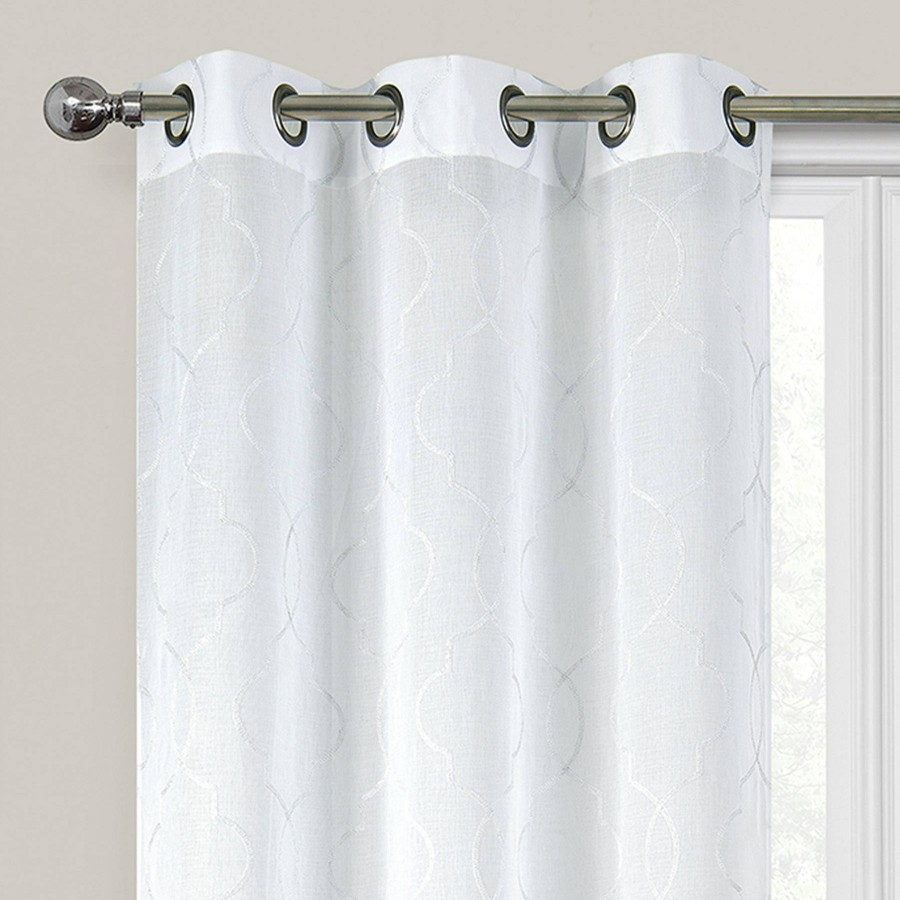 Rugs & Curtains * | 2-Pack White Embroidered Metallic Geo Grommet Window Panels, 63 Limited Edition