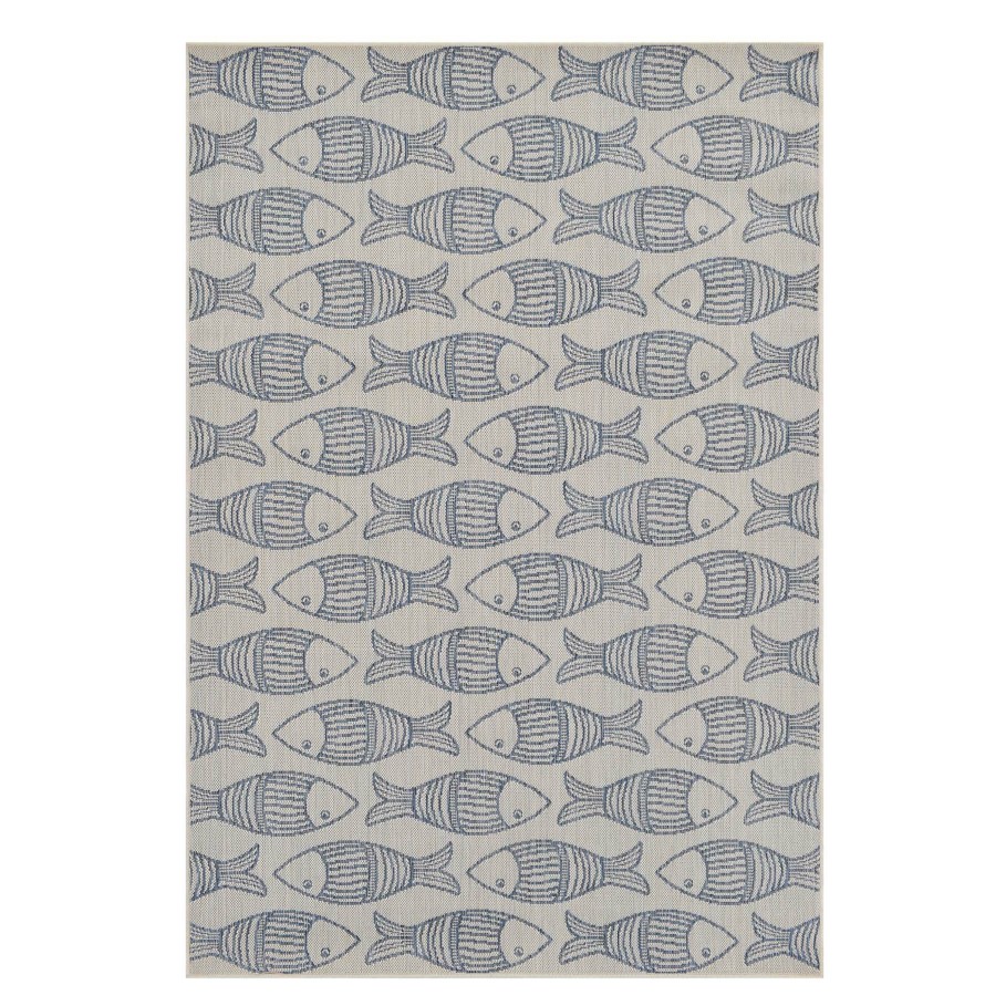 Rugs & Curtains * | (E334) Tracey Boyd Terrace Blue Fish Indoor & Outdoor Area Rug, 5 7 Exactly Discount