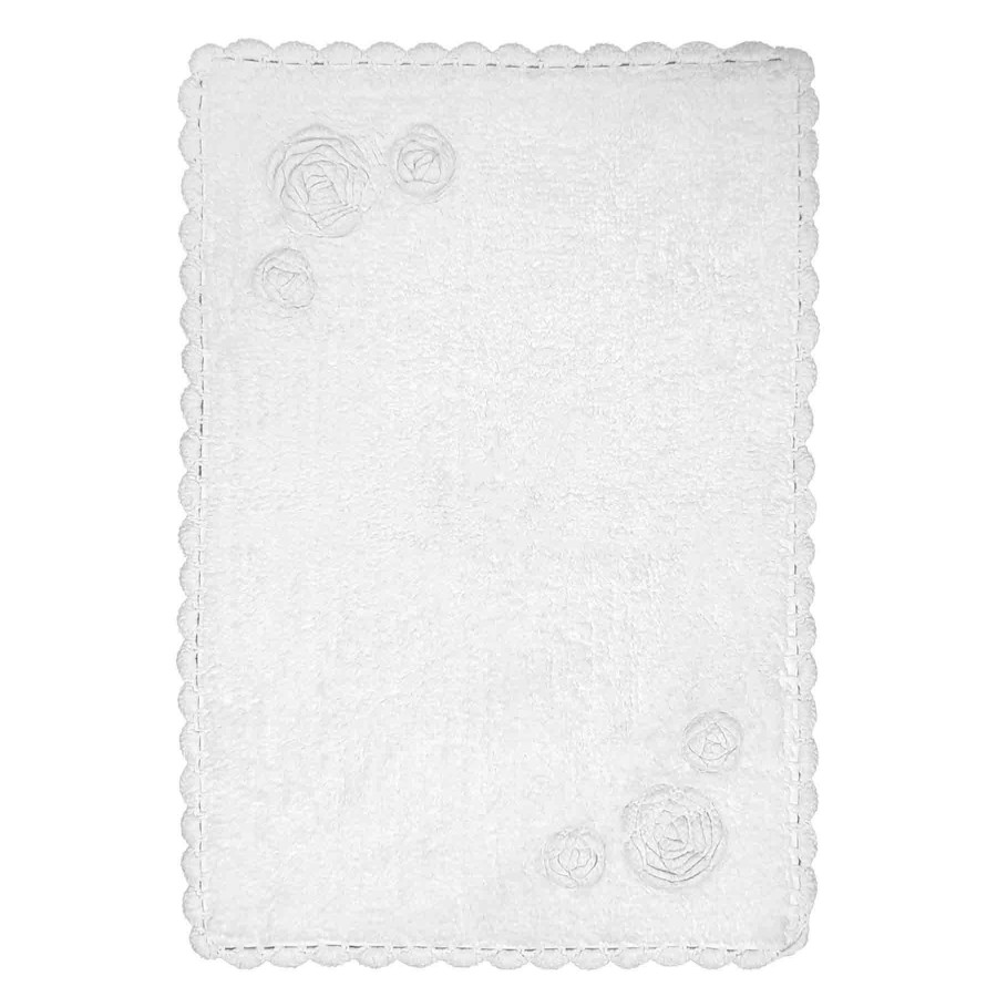 Rugs & Curtains * | Grace Mitchell White Cabbage Rose With Crochet Edge Bath Rug, 20 30 Quality Guarantee