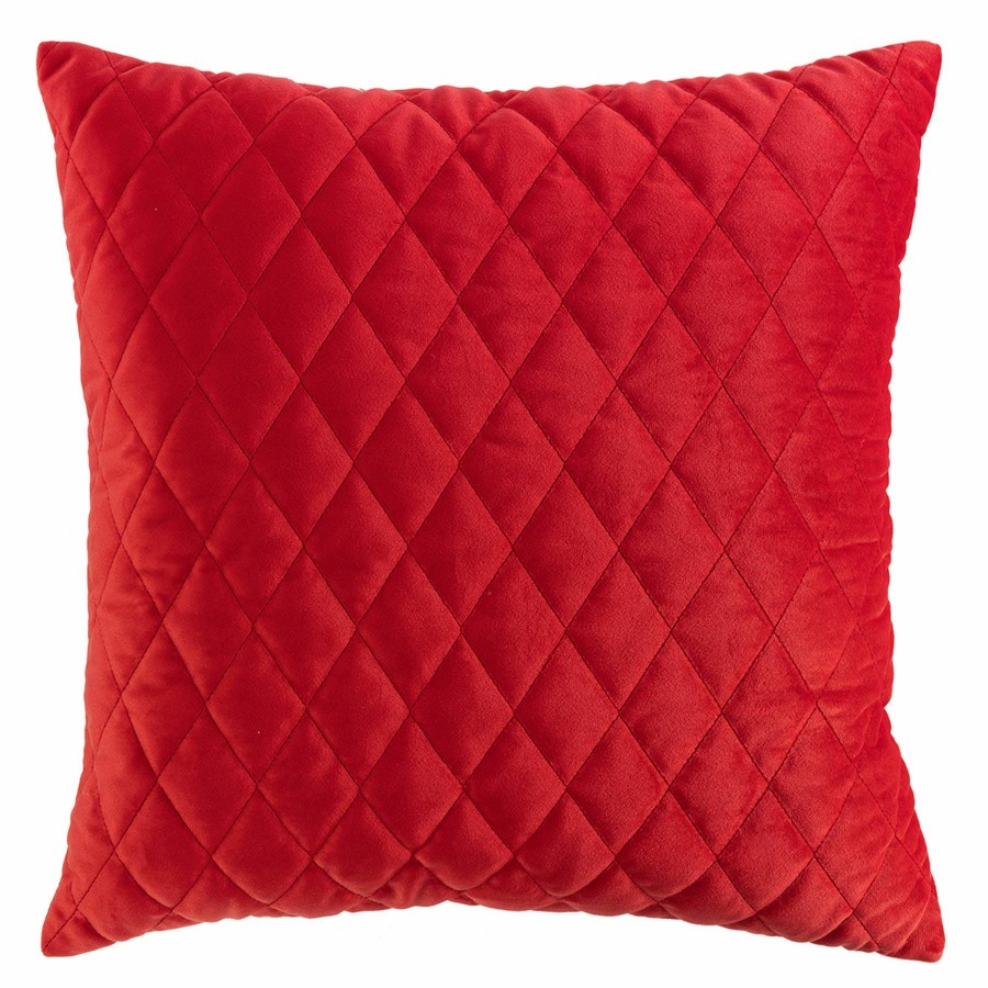 D Cor & Pillows * | Ava Red Velvet Diamond Patterned Throw Pillow, 18 Premium Product