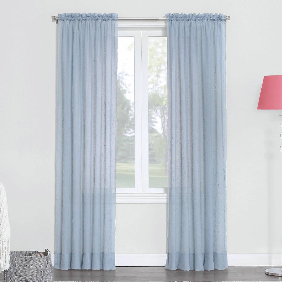 Rugs & Curtains * | Erica Blue Crushed Rod Pocket Sheer Voile Curtain Panel, 84 At Reduced Price