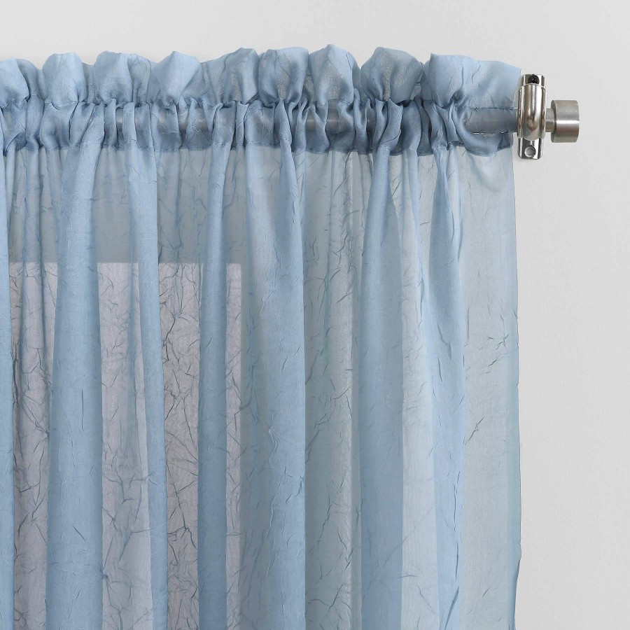 Rugs & Curtains * | Erica Blue Crushed Rod Pocket Sheer Voile Curtain Panel, 84 At Reduced Price