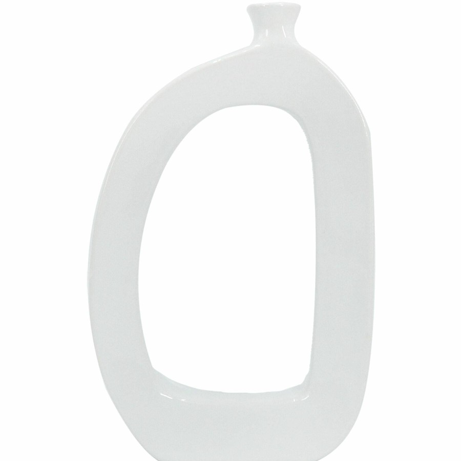 Home Accents * | White Open Ceramic Vase, 12 Outlet Sale