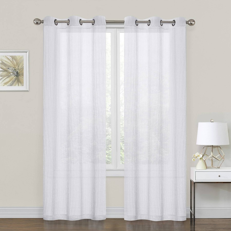 Rugs & Curtains * | 2-Pack White Crushed Sheer Grommet Curtain Panels, 84 Discount