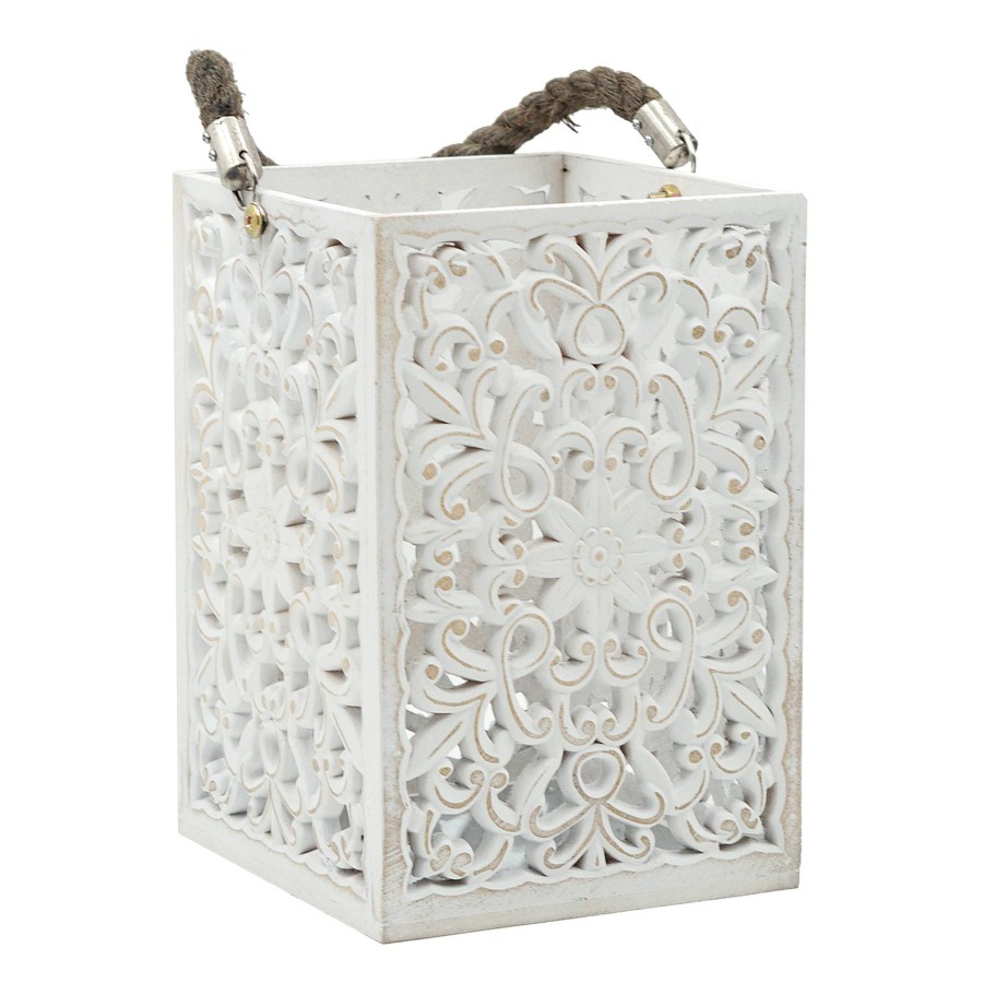 Home Accents * | White Wooden Candle Holder, 10 At Reduced Price