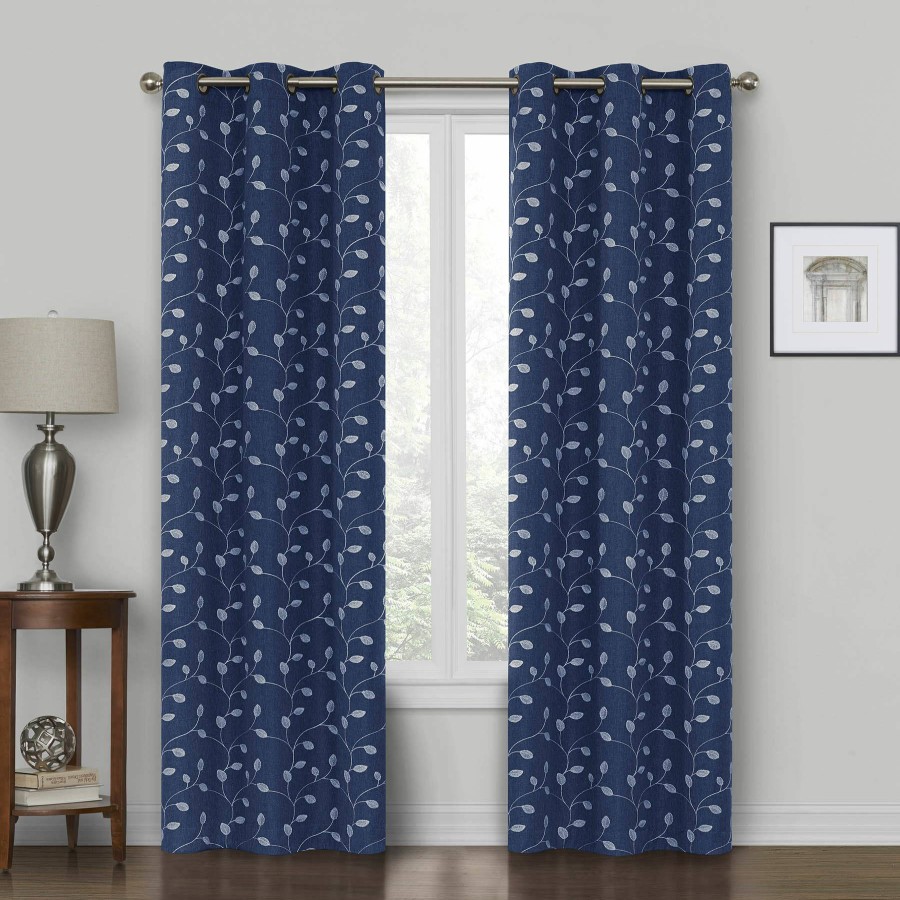 Rugs & Curtains * | Rockwell Navy Embroidered Blackout Grommet Curtain Panel, 84 Delicate Design