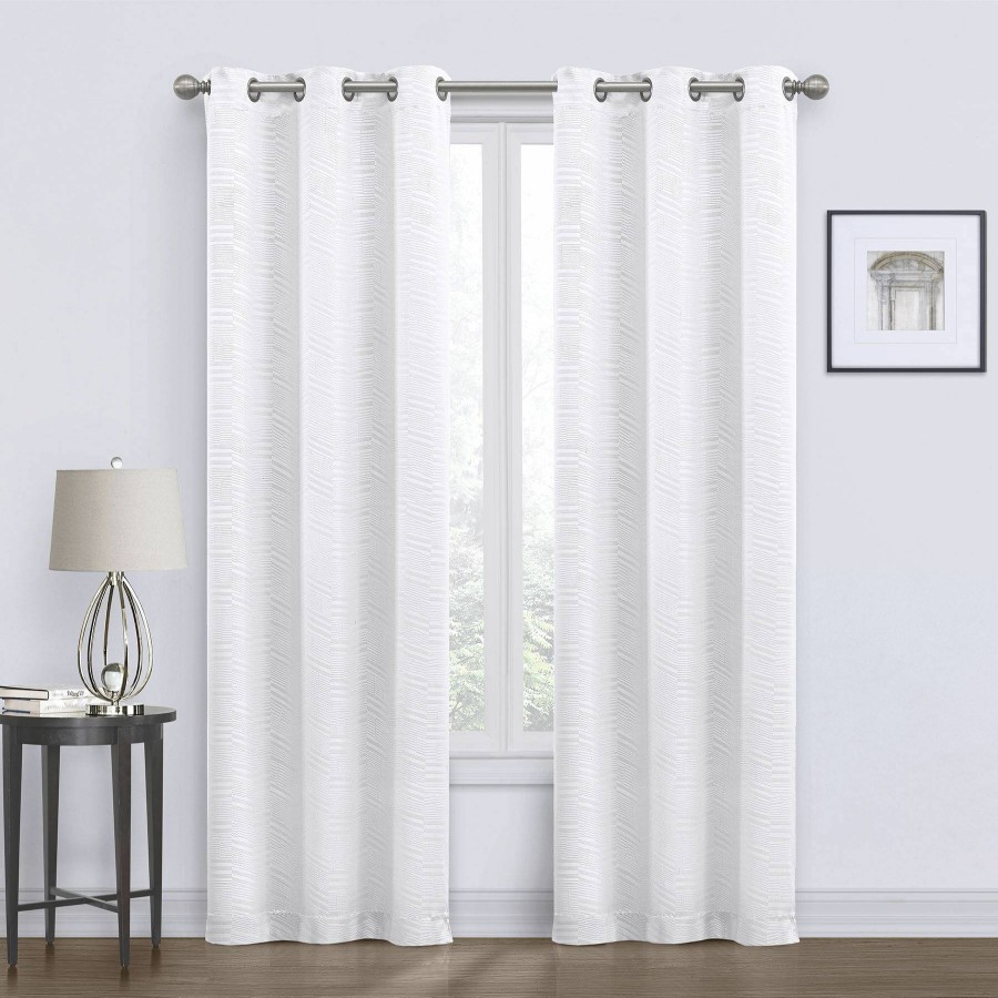 Rugs & Curtains * | 2-Pack White Chevron Blackout Grommet Curtain Panels, 95 At Reduced Price