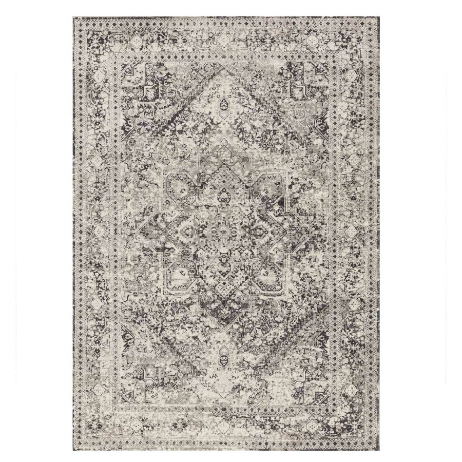 Rugs & Curtains * | (B548) Villa Distressed Look Dark Grey & Cream Area Rug, 8 10 Limited Edition