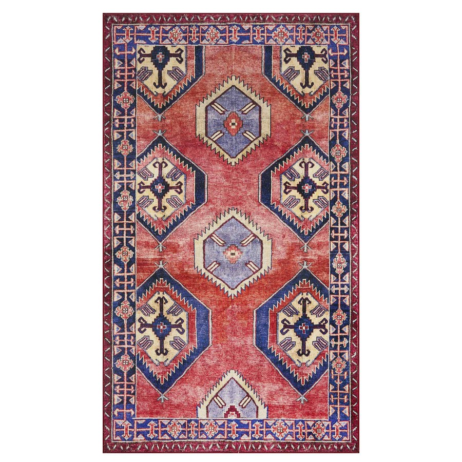 Rugs & Curtains * | (D565) Freya Red & Blue Medallion Washable Accent Rug, 3 5 Outlet