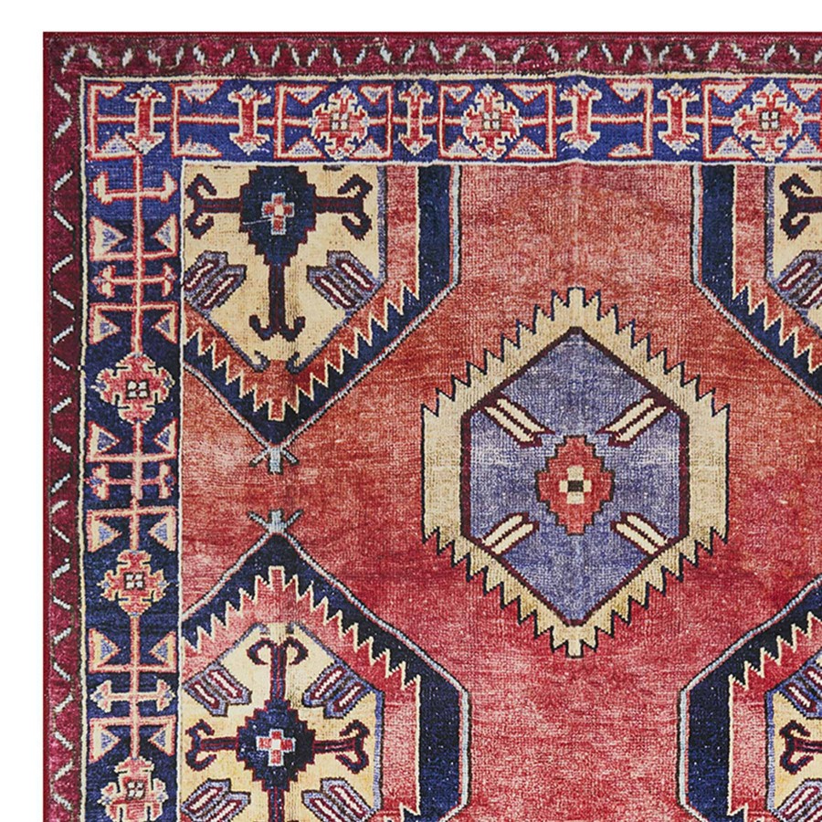 Rugs & Curtains * | (D565) Freya Red & Blue Medallion Washable Accent Rug, 3 5 Outlet