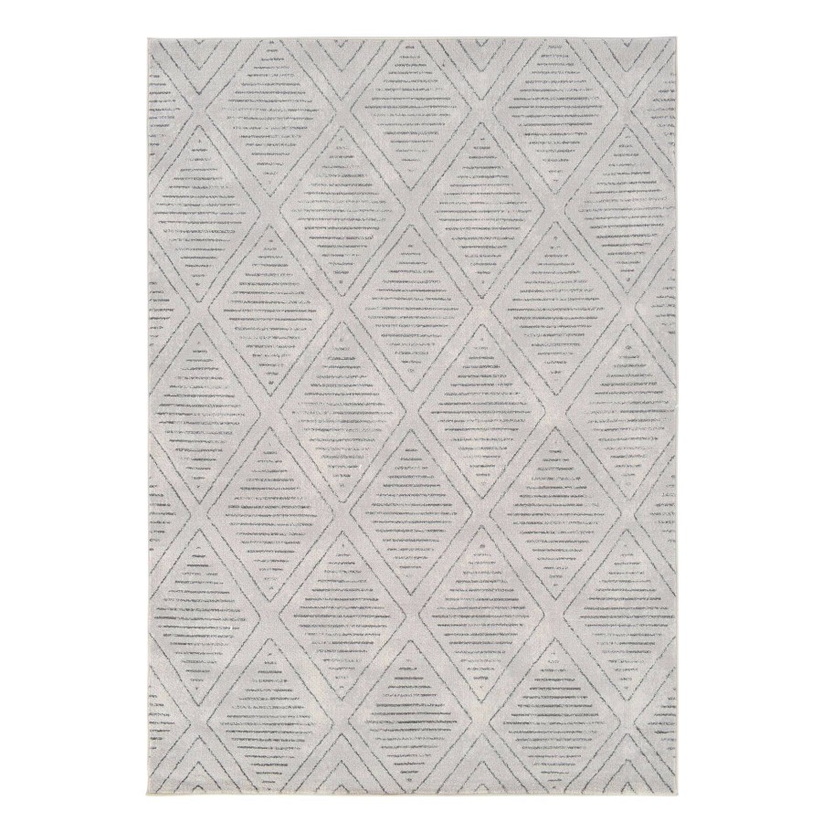 Rugs & Curtains * | (D534) Cleo White & Grey Diamond Design Area Rug, 8 10 Discounts