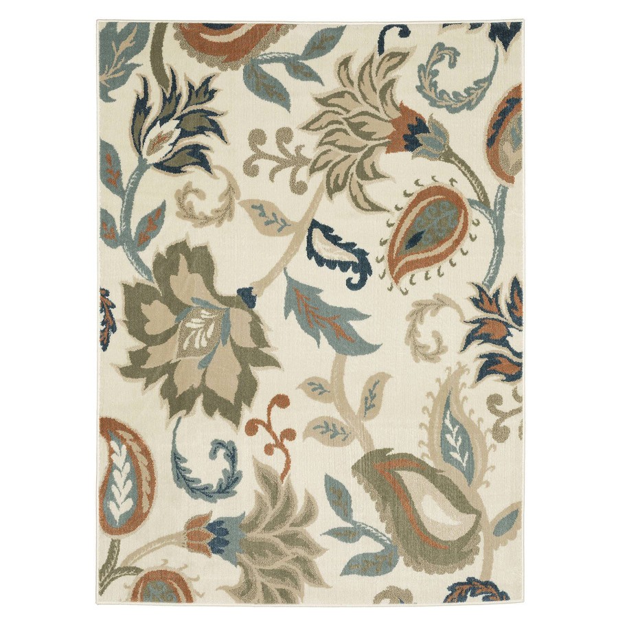 Rugs & Curtains * | (D463) Ivory, Grey & Blue Floral Patterned Area Rug, 5 7 Lower Prices