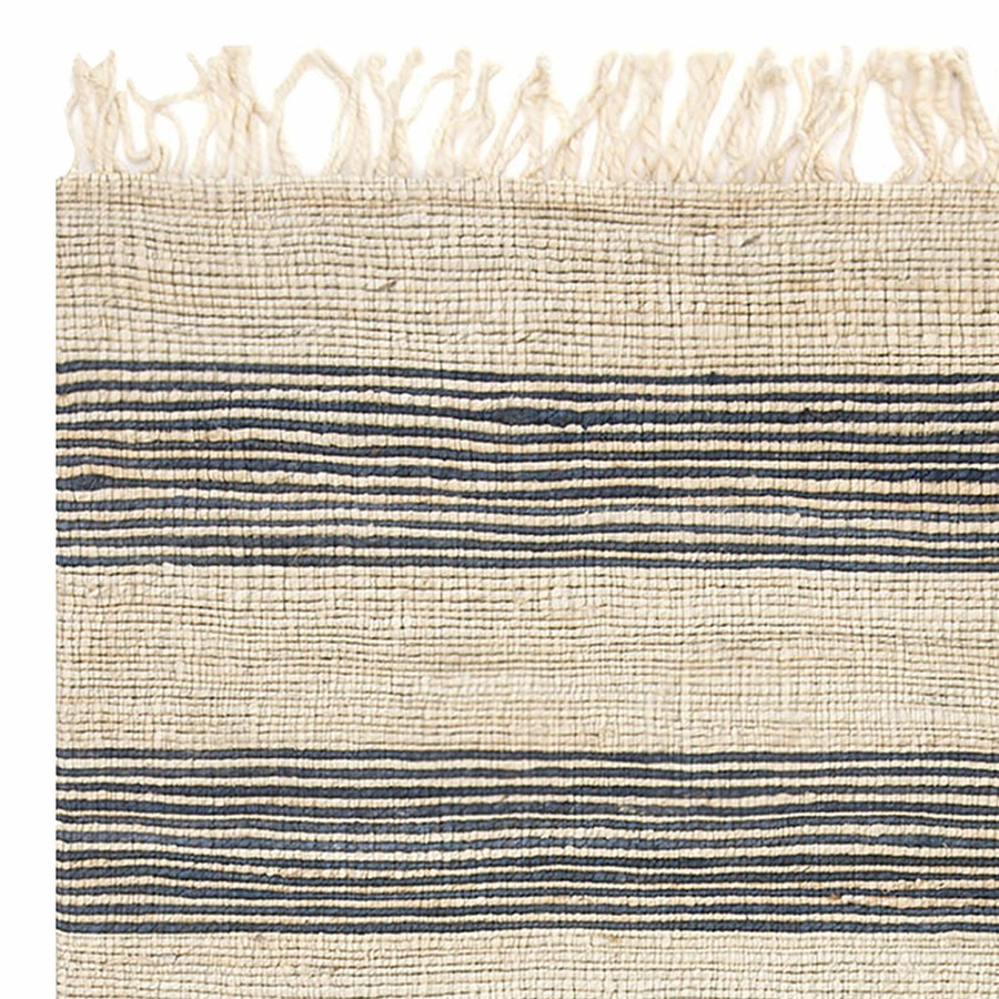 Rugs & Curtains * | (B497) Honeybloom Natural & Navy Striped Hand Woven Jute Accent Rug, 3 5 Fire Sale