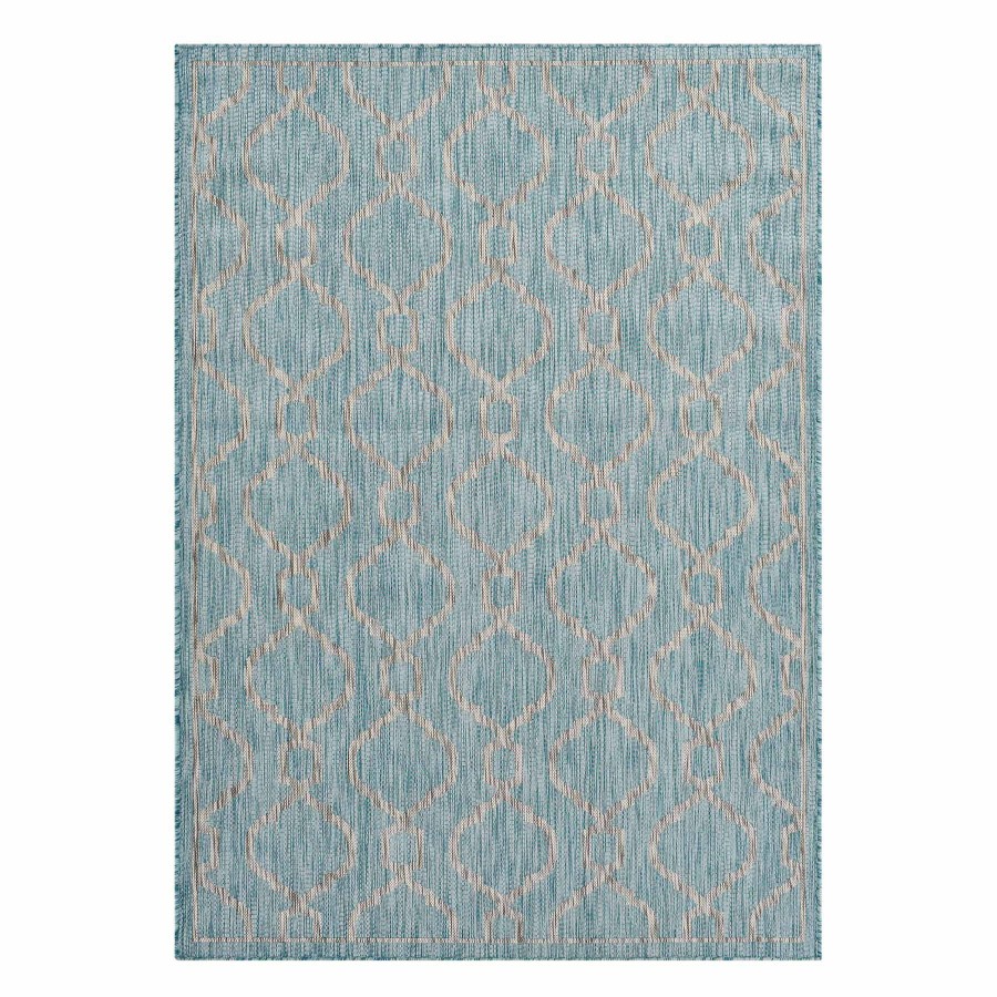 Rugs & Curtains * | (E306) Aqua Geo Wave Indoor & Outdoor Area Rug, 5 7 Discount Store