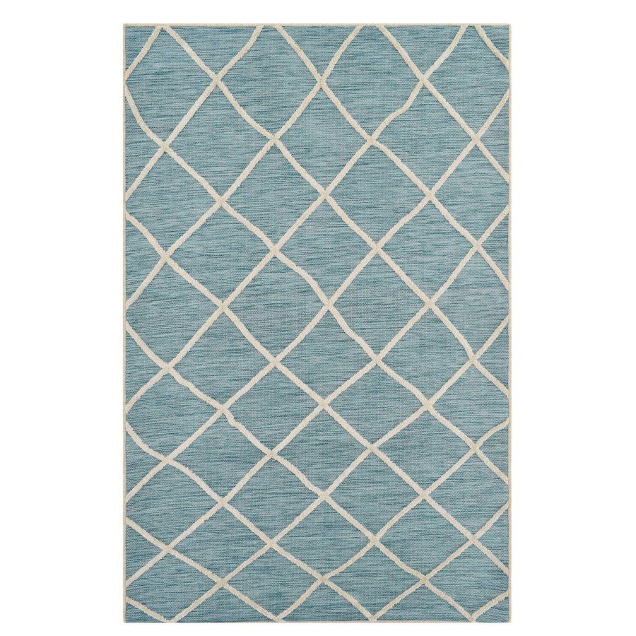 Rugs & Curtains * | (E282) Aqua & Cream Flatweave Soft Moroccan Indoor & Outdoor Accent Rug, 3 5 Discount Store