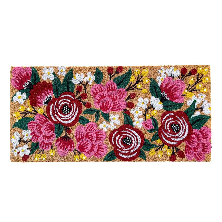 Rugs & Curtains * | Pink & Yellow Floral Oversized Coir Mat, 22 47 Outlet