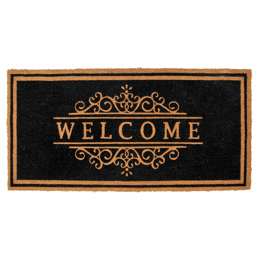 Rugs & Curtains * | Black Welcome Scroll Coir Mat, 22 47 Outlet Sale