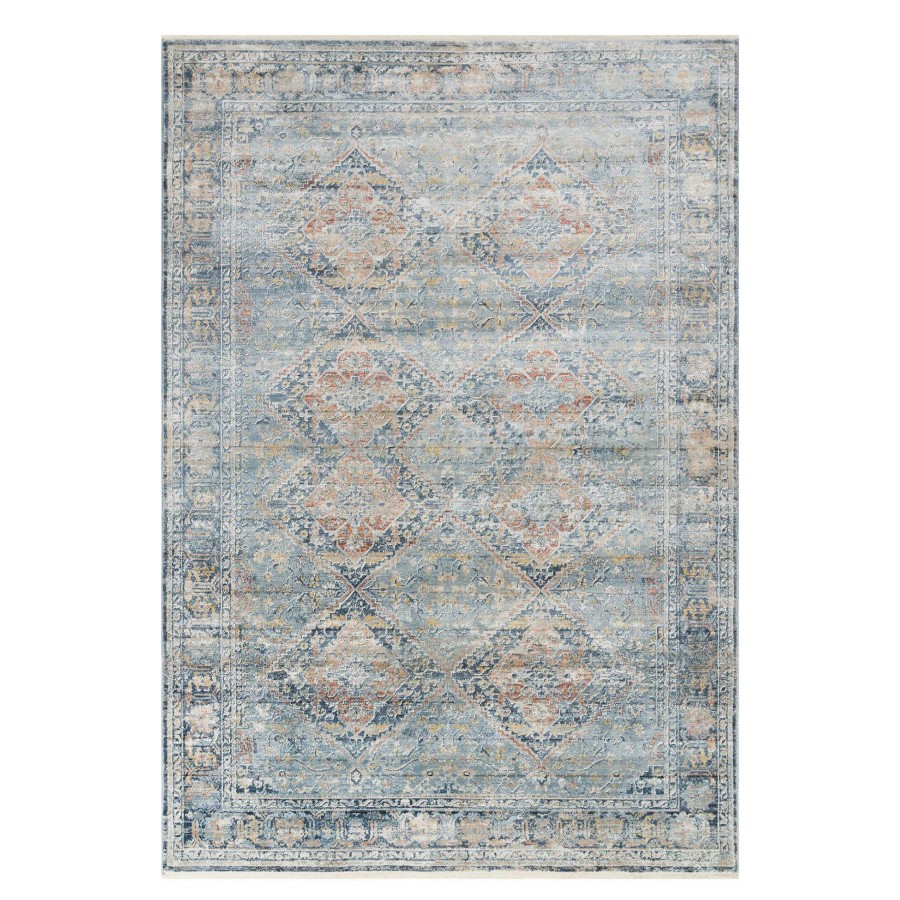 Rugs & Curtains * | (B652) Genevieve Red & Blue Distress Look Area Rug, 5 8 Discount Store