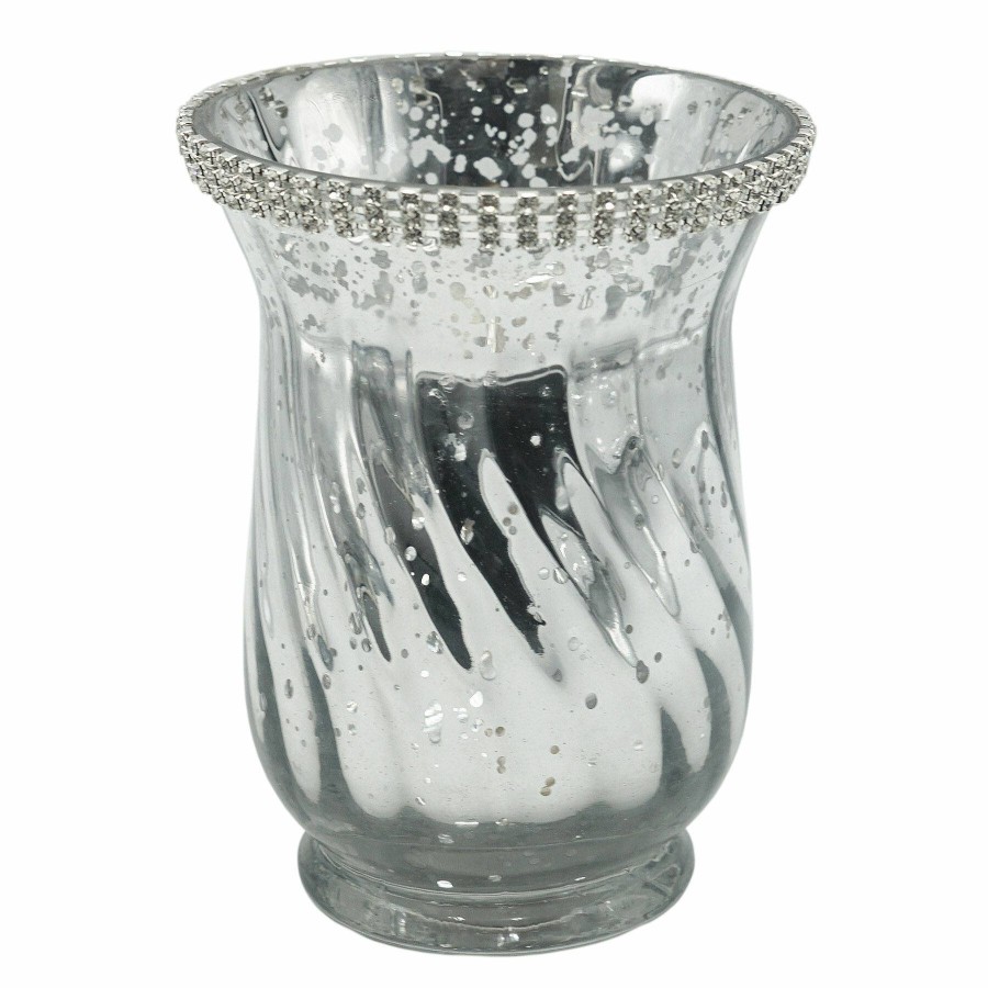 D Cor & Pillows * | Silver Rhinestone Hurricane Candle Holder, 6 Reduction In Price