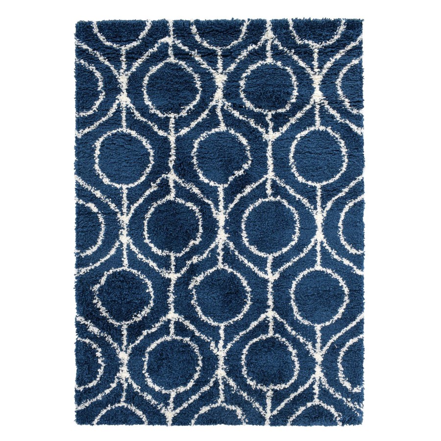 Rugs & Curtains * | (C156) Blue & Ivory Geometric Soft Shag Area Rug, 8 10 Reduction In Price