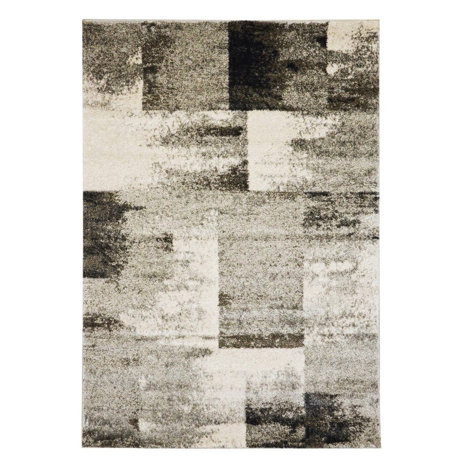 Rugs & Curtains * | (B501) Ivory & Grey Abstract Block Accent Rug, 3 5 Premium Product