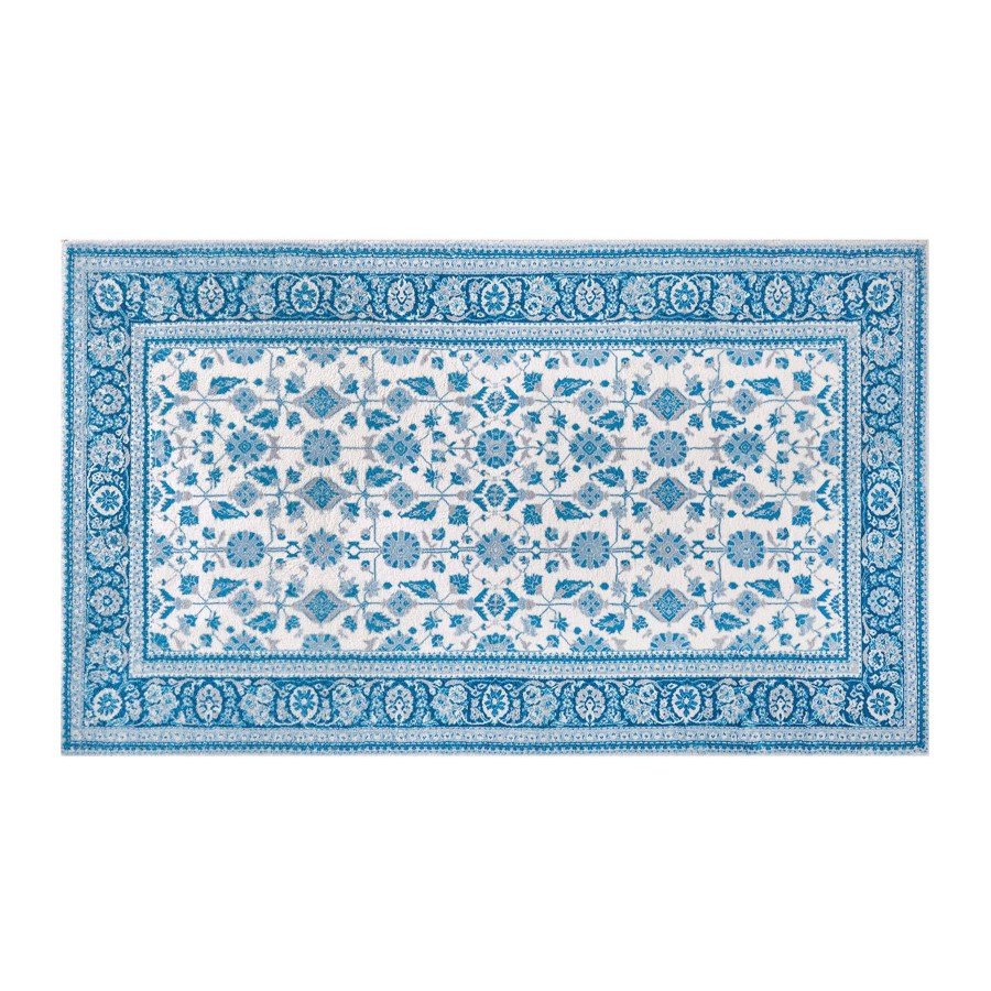 Rugs & Curtains * | Blue Damask Chenille Accent Rug, 27 45 Discount Store