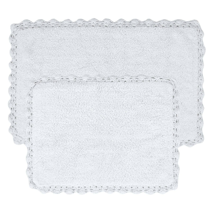 Rugs & Curtains * | 2-Piece White Crochet Edge Bath Rug Set, 20 32 &17 24 At Reduced Price