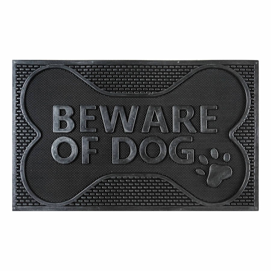 Rugs & Curtains * | Beware Of Dog Black Rubber Mat, 18 30 Quality Guarantee