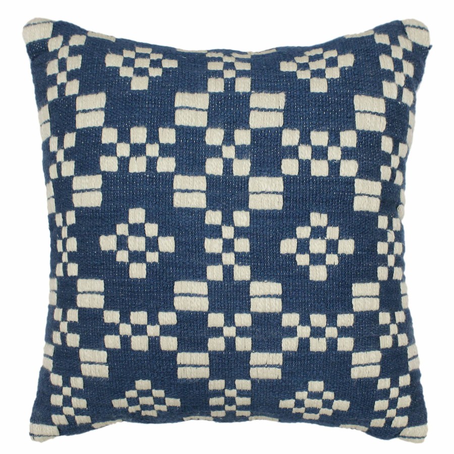 D Cor & Pillows * | Ty Pennington Blue Patterned Textured Woven Throw Pillow, 20 Hot Sale