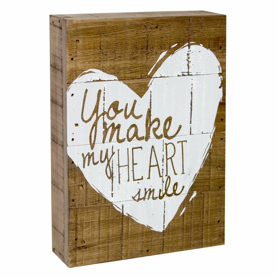 D Cor & Pillows * | 5X7 You Make My Heart Smile Tabletop Wood Block Hot Sale