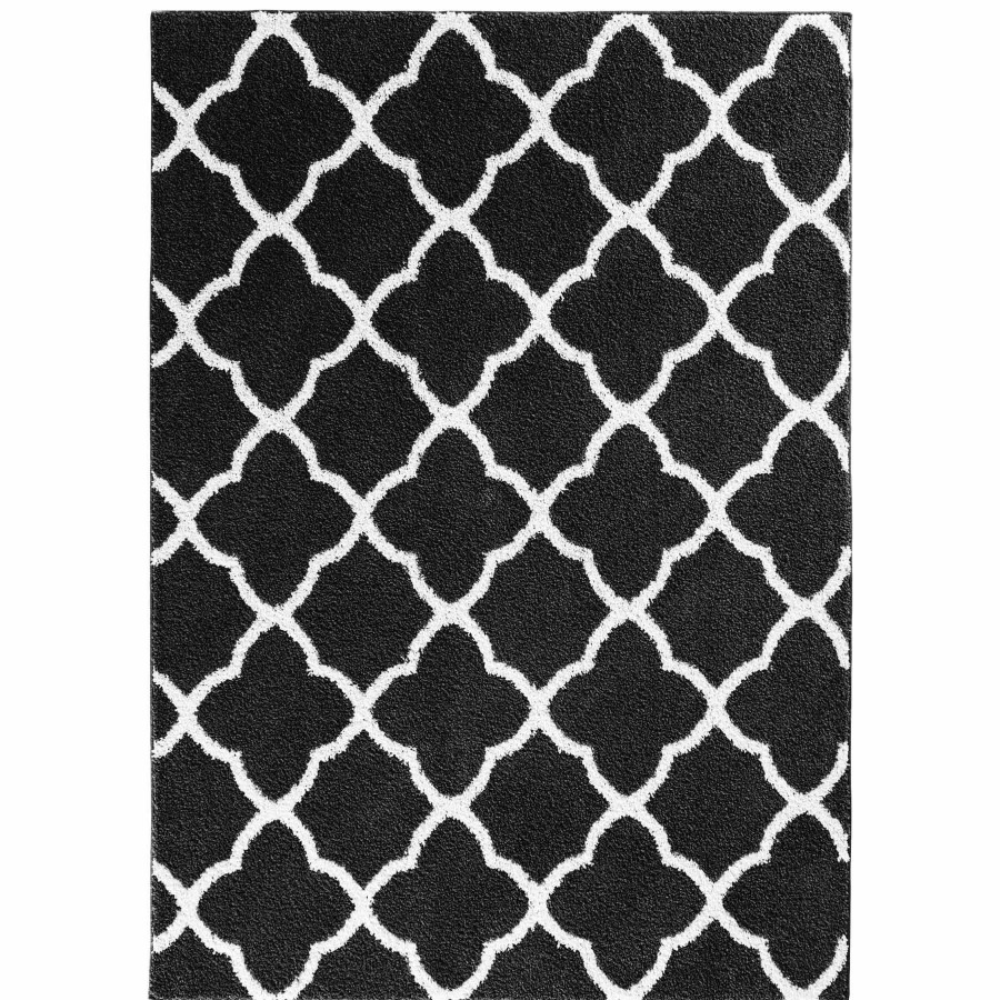 Rugs & Curtains * | (D430) Quatrefoil Black Tufted Runner With Non-Slip Back, 2 5 Classical Style