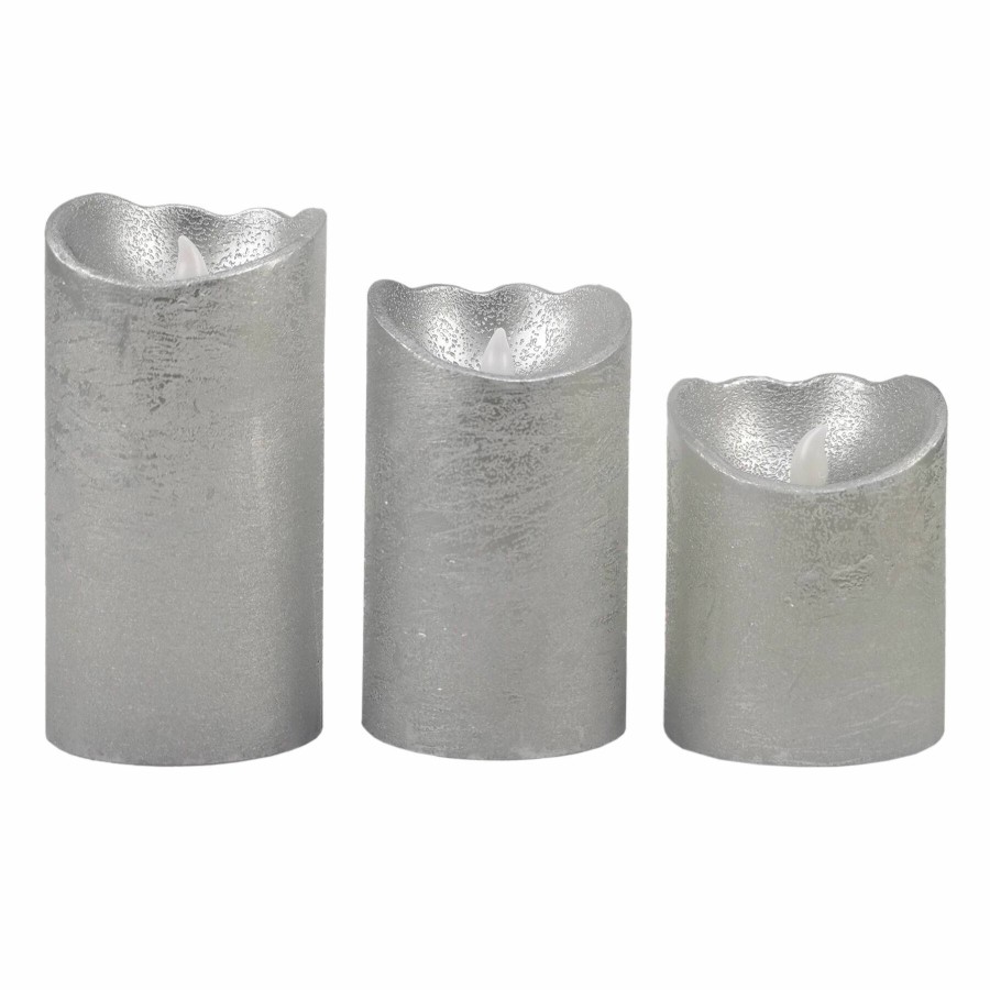 D Cor & Pillows * | Set Of 3 3X4 3X5 3X6 Led Wax Bevel Connection Candles Silver Reliable Quality