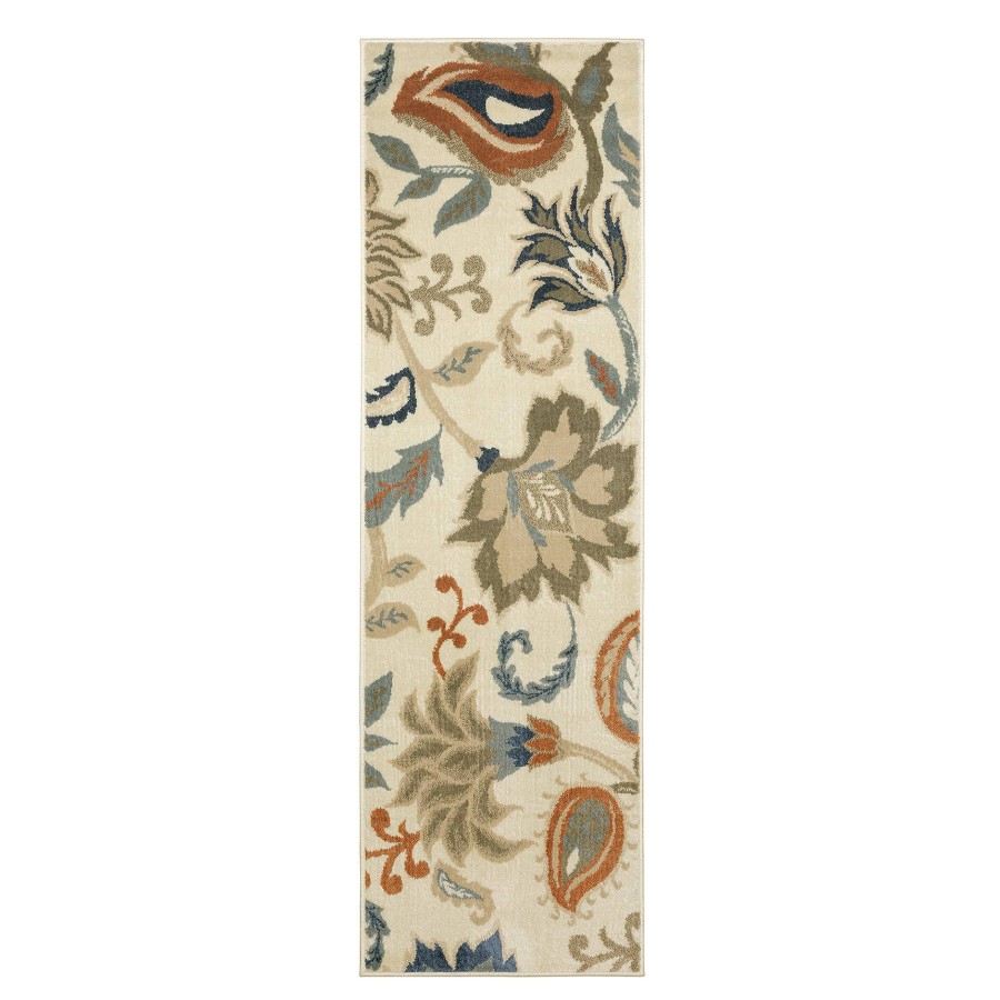 Rugs & Curtains * | (D463) Ivory, Grey & Blue Floral Patterned Runner, 2 7 At Discount Prices