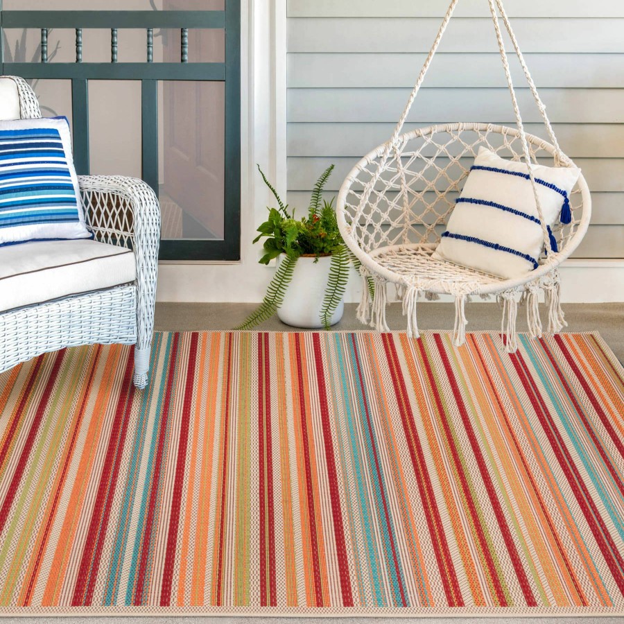 Rugs & Curtains * | (E309) Scope Multi-Colored Striped Woven Indoor & Outdoor Area Rug, 8 10 Reduction In Price