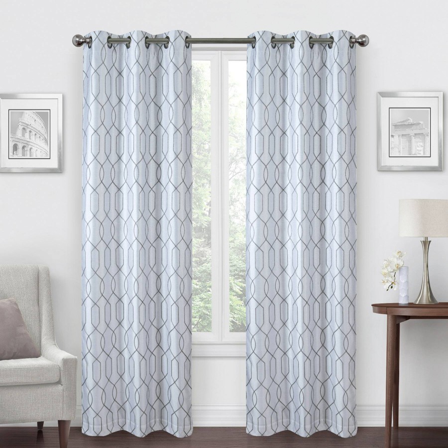 Rugs & Curtains * | White & Grey Silk Embroidered Blackout Grommet Curtain Panel, 84 At Discount Prices