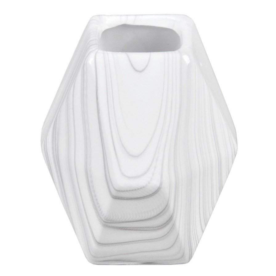 Home Accents * | White Geometric Ceramic Marbled Vase, 4 Exceptional Design