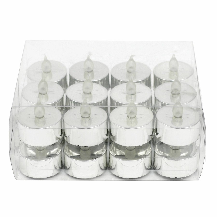 D Cor & Pillows * | Set Of 24, White & Silver Led Tealights With 6 Hour Timer At Discount Prices