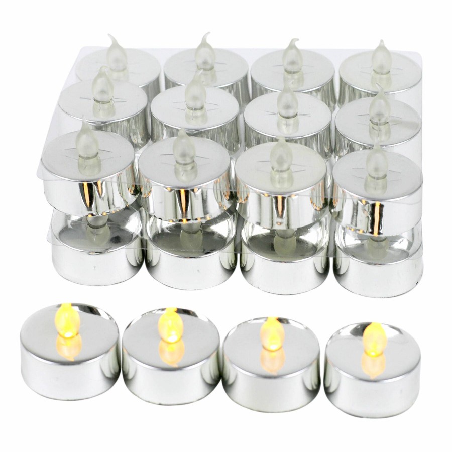 D Cor & Pillows * | Set Of 24, White & Silver Led Tealights With 6 Hour Timer At Discount Prices